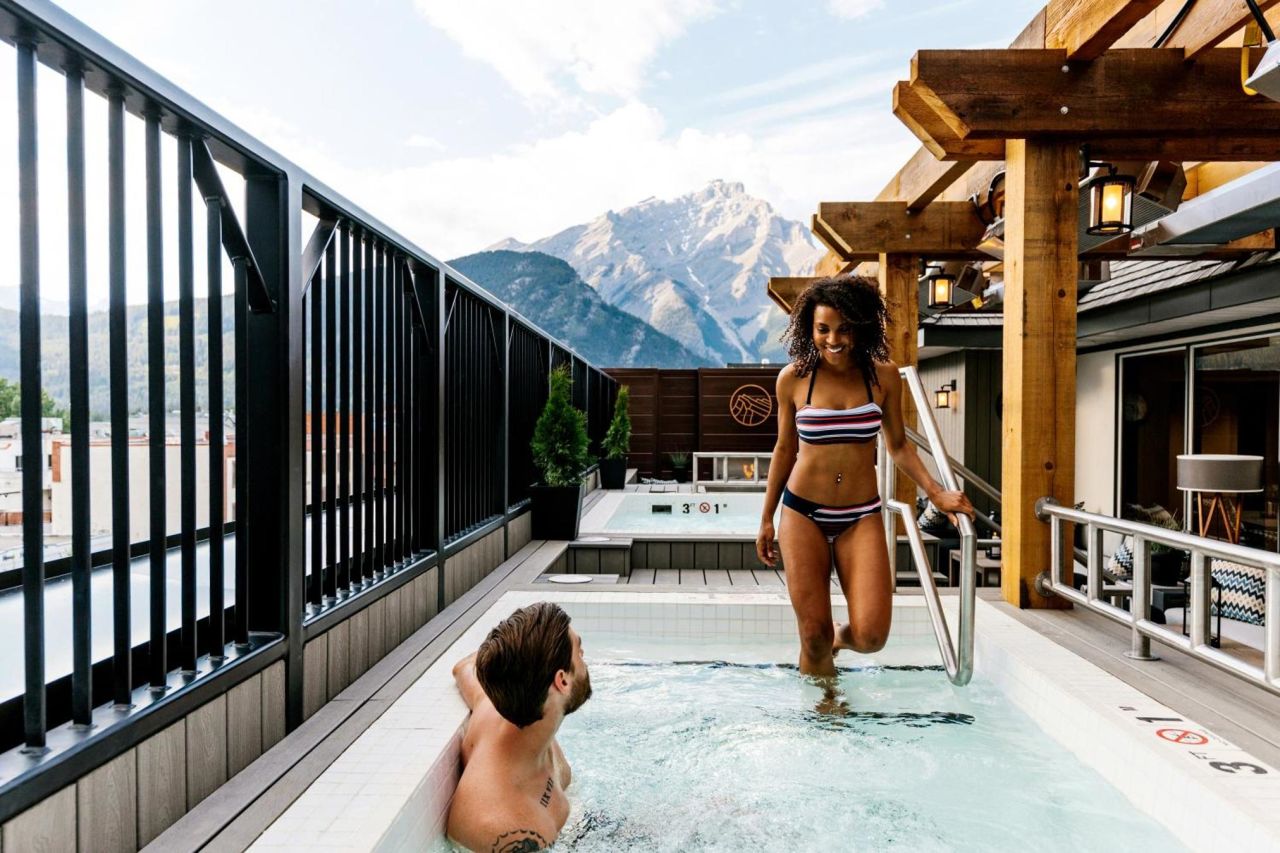 Couple in Hot tub at the Mount Royal Hotel in Banff